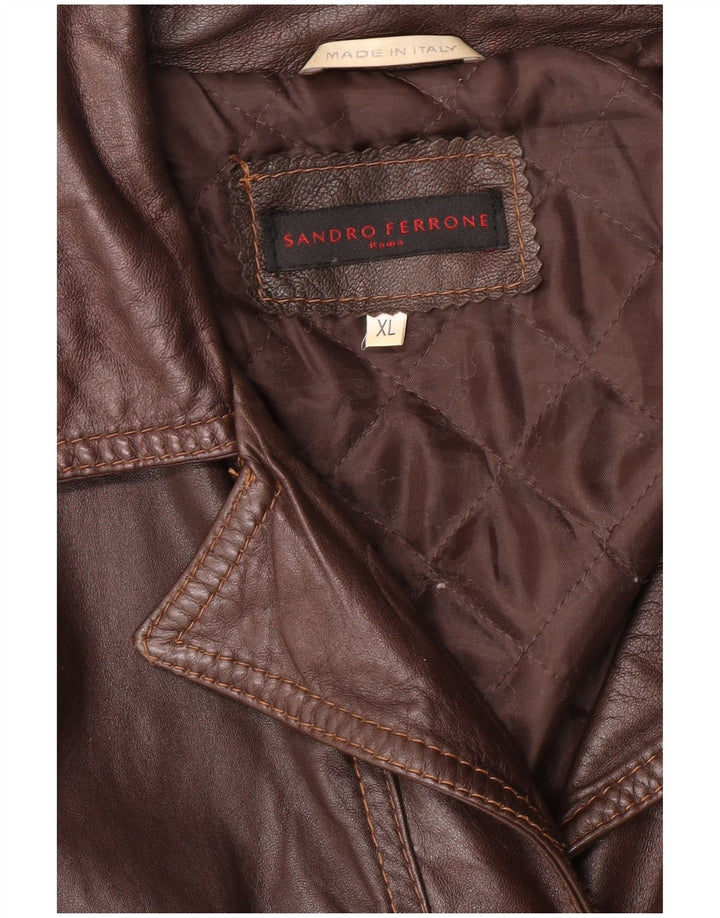 Jachetă de piele crop Sandro Ferrone pentru femei UK 18 XL maro