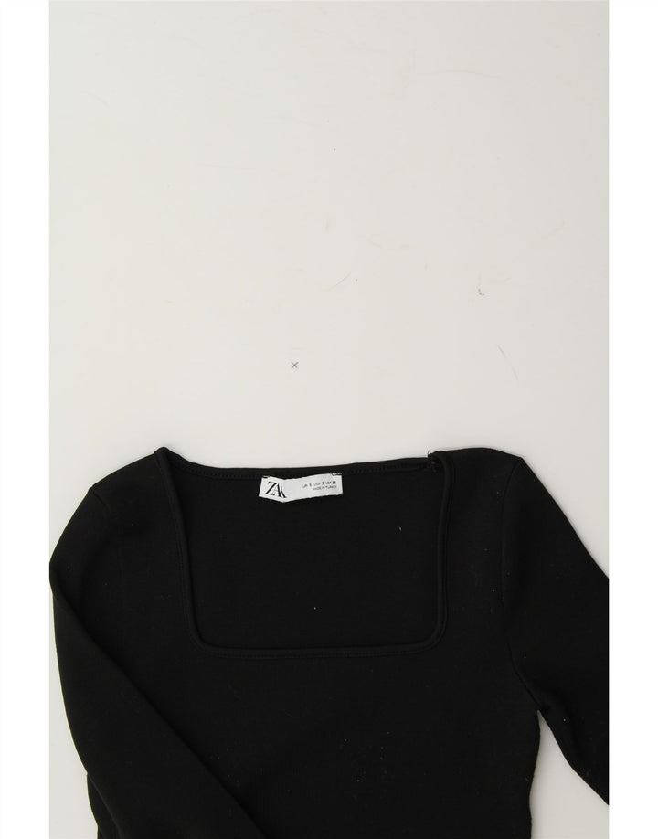 ZARA Womens Crop Top Long Sleeve UK 10 Small Black Polyester Vintage Zara and Second-Hand Zara from Messina Hembry 