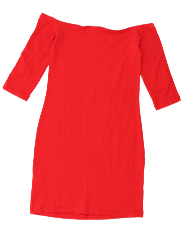 Rochie mini Adidas pentru femei cu umăr deschis UK 12, bumbac roșu mediu