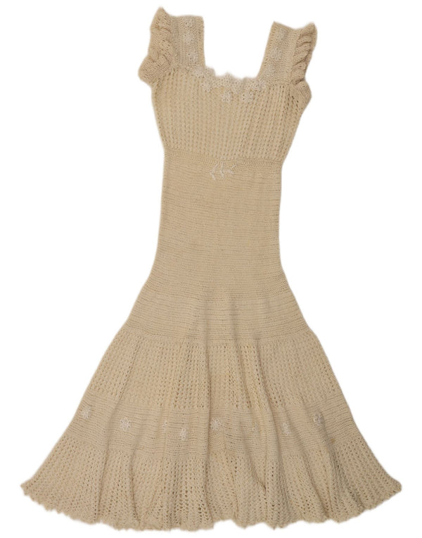 Rochie maxi din croșetat fără mâneci vintage pentru femei UK 10 mic, alb, floral