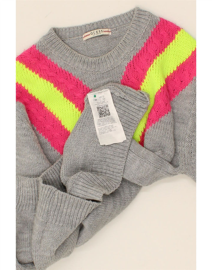 GUESS Womens Boat Neck Jumper Sweater UK 12 Medium Grey Colourblock Vintage Guess and Second-Hand Guess from Messina Hembry 