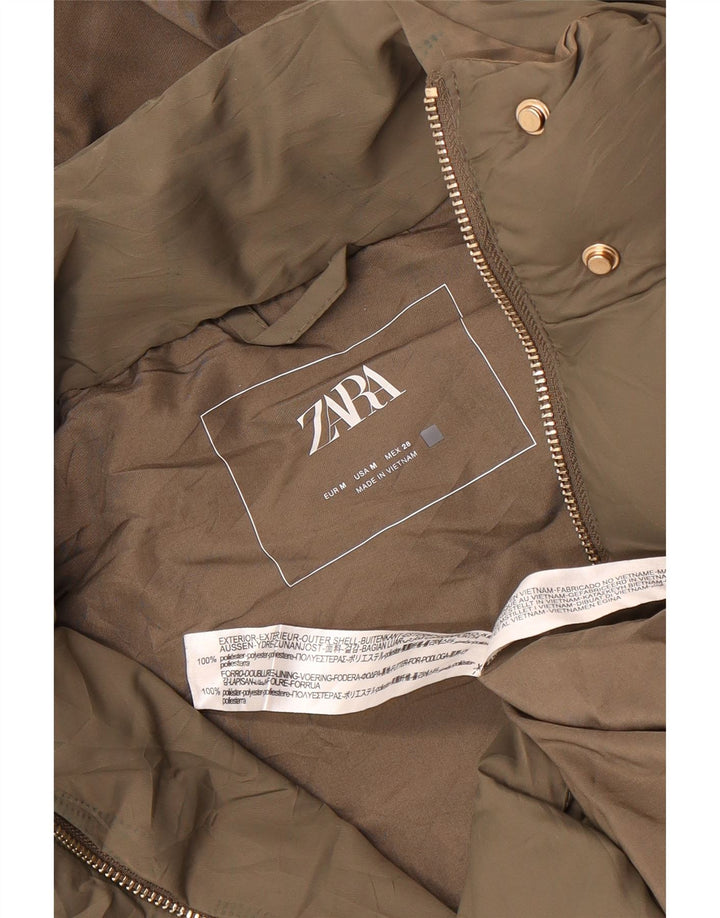 Gilet căptușit cu glugă pentru femei Zara UK 14 Medium Kaki Poliester