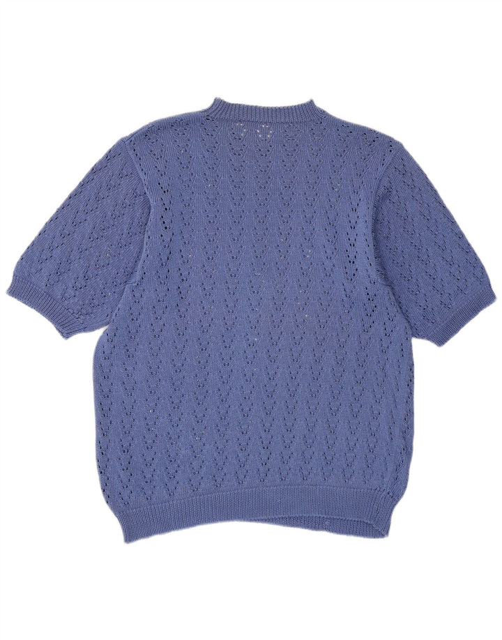 Pulover Vintage pentru damă, cu gâtul rotund, pulover UK 14, albastru mediu