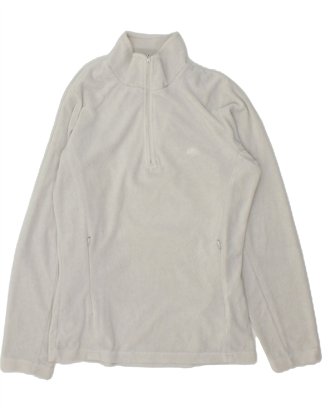 ELLESSE Womens Zip Neck Fleece Jumper UK 14 Medium White Polyester Vintage Ellesse and Second-Hand Ellesse from Messina Hembry 