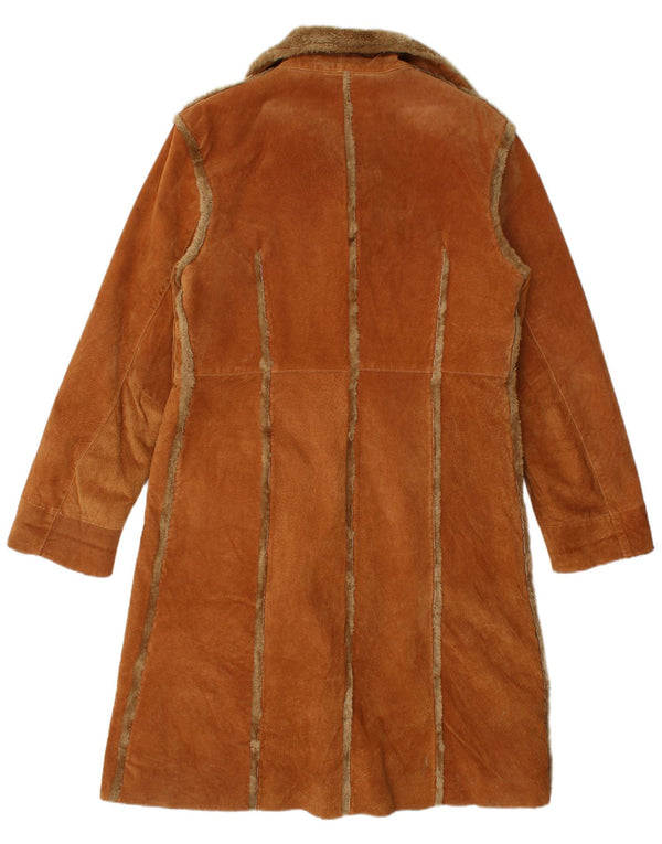 Palton din shearling vintage pentru femei UK 18 XL din piele maro