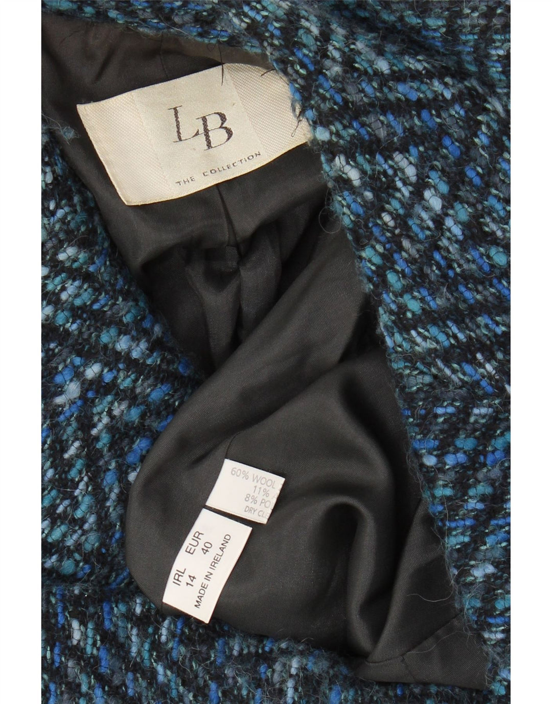 Jachetă pentru femei VINTAGE cu 3 nasturi, UK 14, lână Chevron, albastră medie