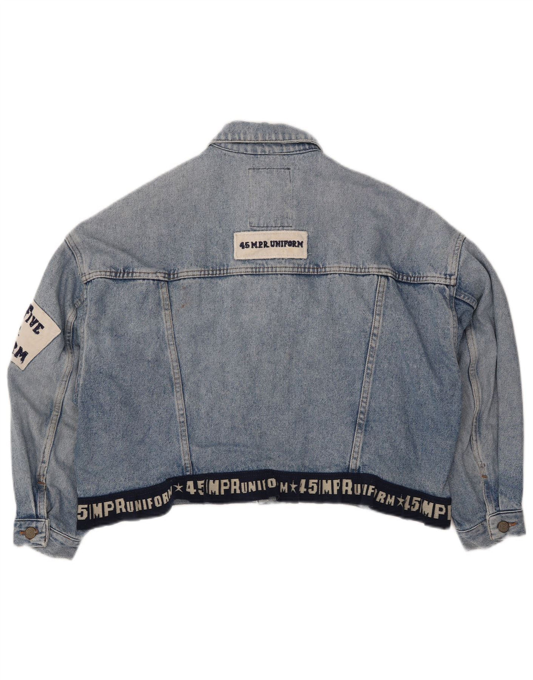 Jachetă UNIFORM pentru femei Crop Graphic Denim UK 14 Large Blue