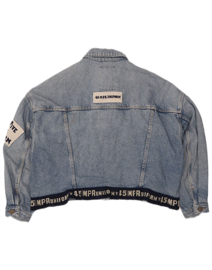 Jachetă UNIFORM pentru femei Crop Graphic Denim UK 14 Large Blue