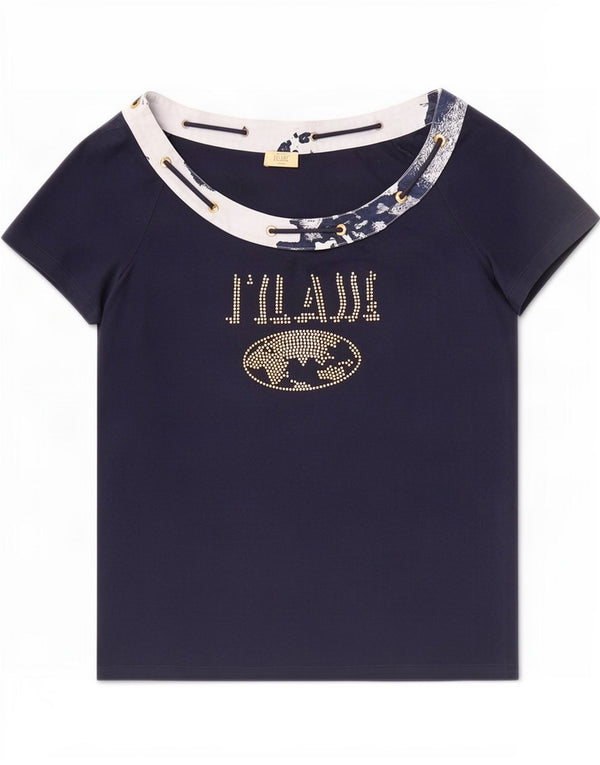 ALVIERO MARTINI Tricou cu grafic pentru femei Top UK 20 2XL Bleumarin Colorblock