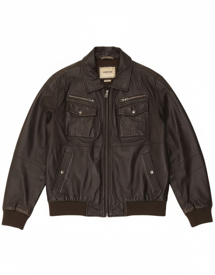 Geacă Bomber din piele pentru bărbați Geox UK 42 XL, piele neagră