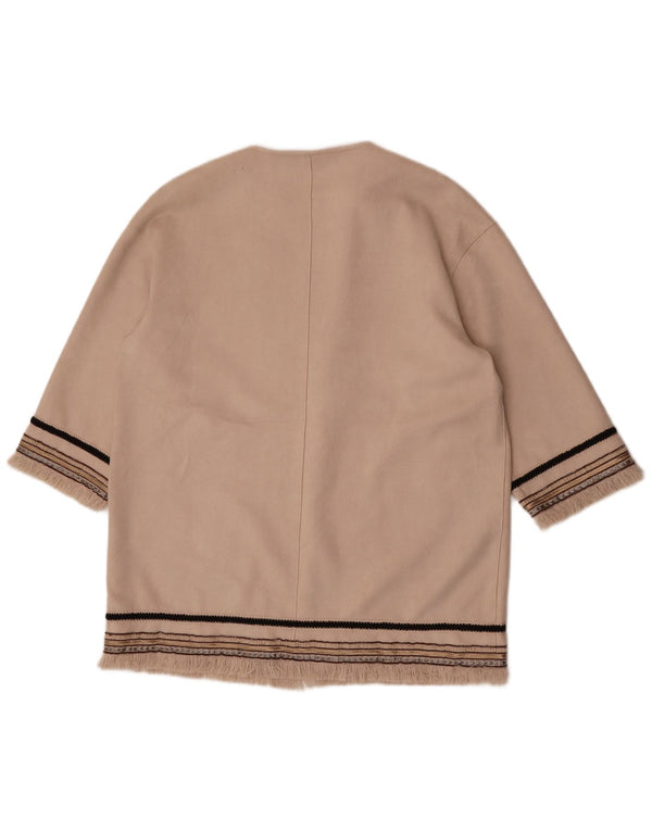 Zara Womens 3/4 Sleeve Open Blazer Jacket UK 14 Medium Beige Striped