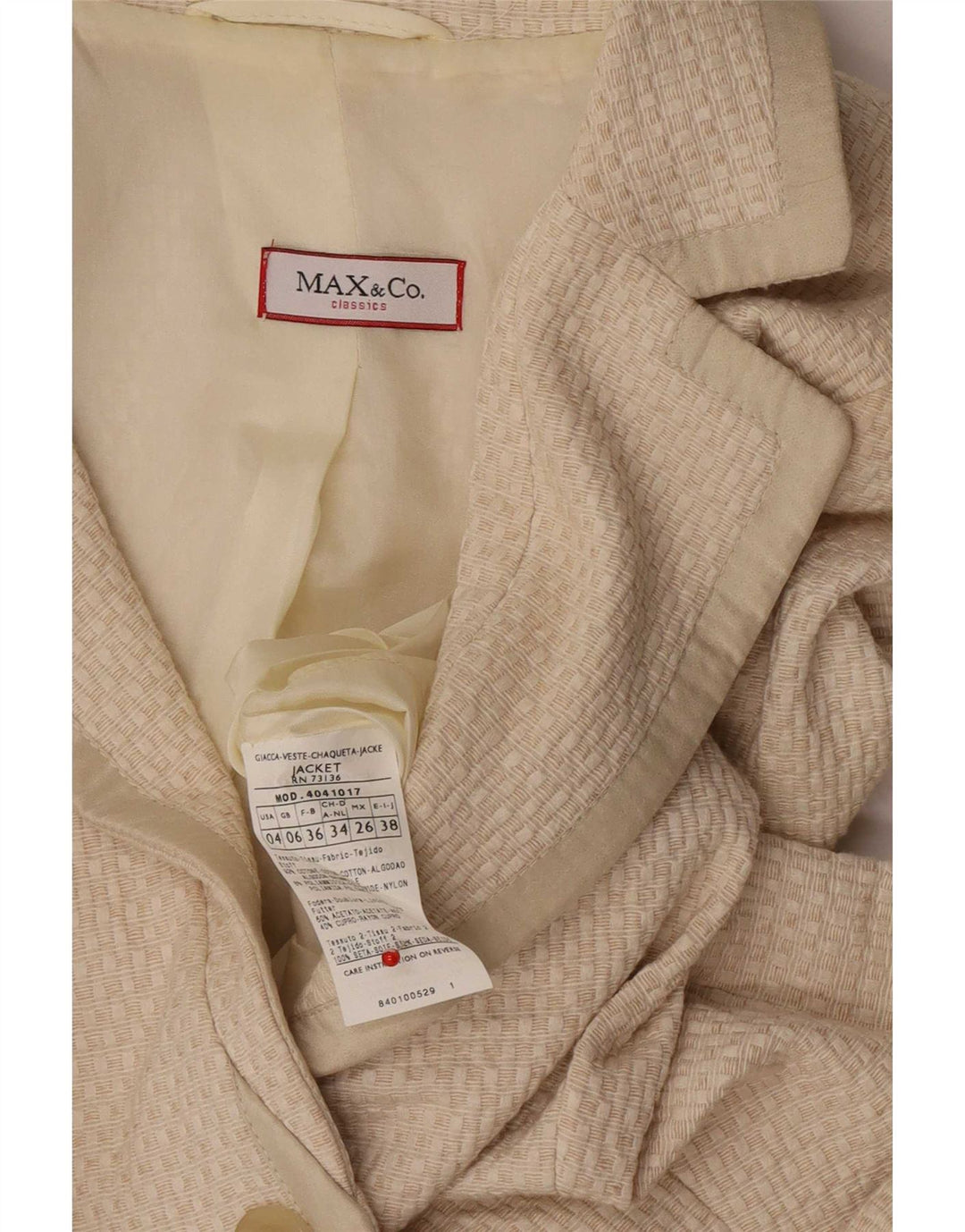 Blazer pentru femei Max & Co. Jachetă cu 3 nasturi UK 6 XS bumbac bej