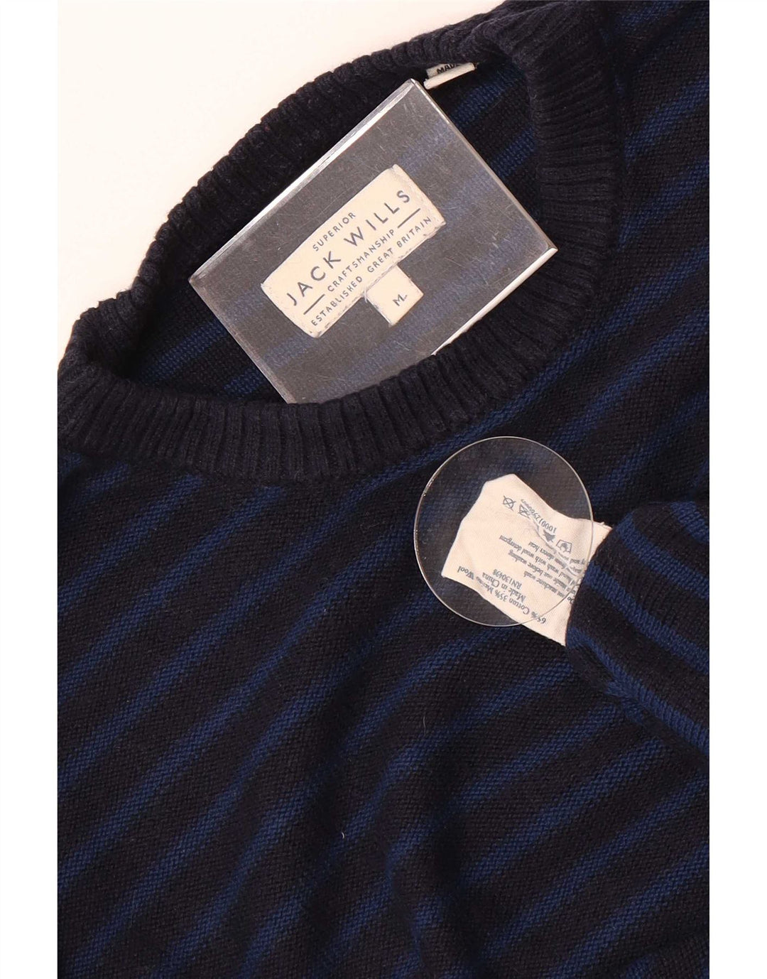 Pulover Jack Wills pentru bărbați cu gât roșu, bumbac cu dungi, albastru bleumarin mediu