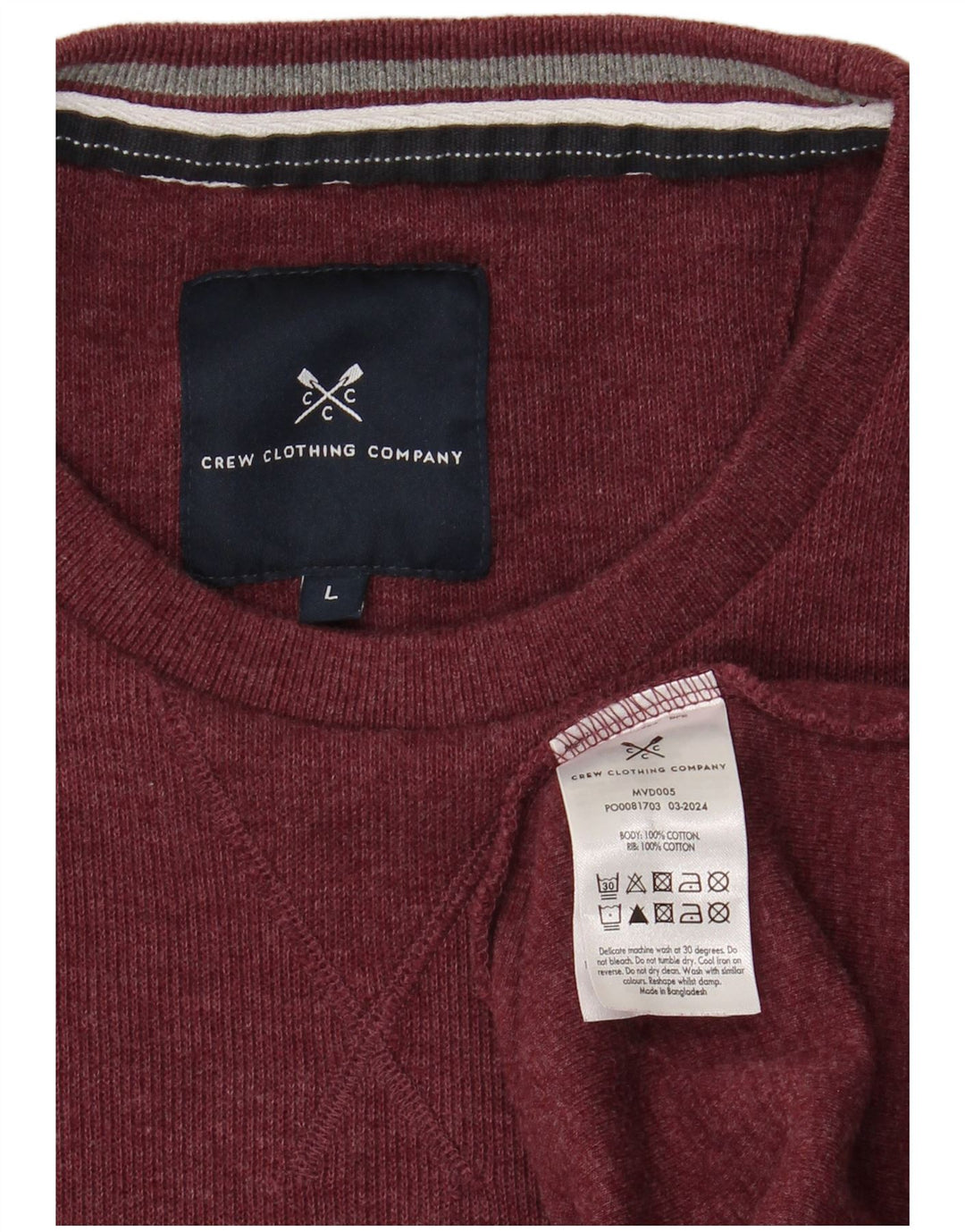 CREW CLOTHING Pulover pentru bărbați cu gât crew pulover mare bumbac burgundy