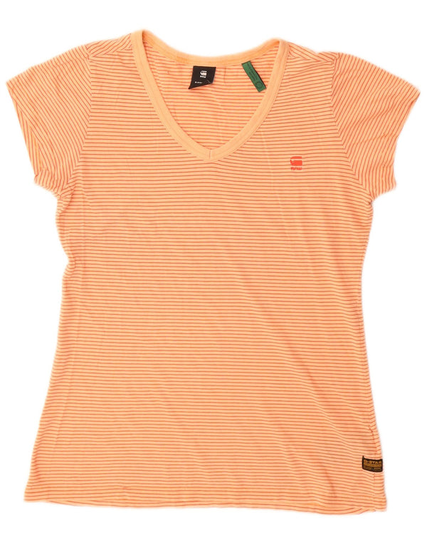 G-Star Womens T-Shirt Top UK 12 Medium Orange Pinstripe Cotton