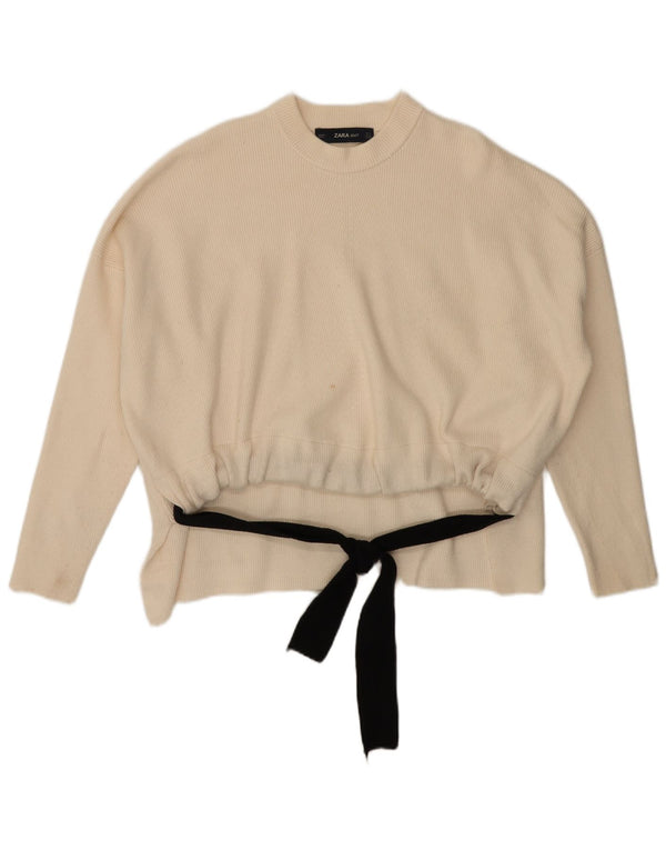Pulover supradimensionat pentru femei Zara, cu gât crew, UK 10, mic, alb, viscoză