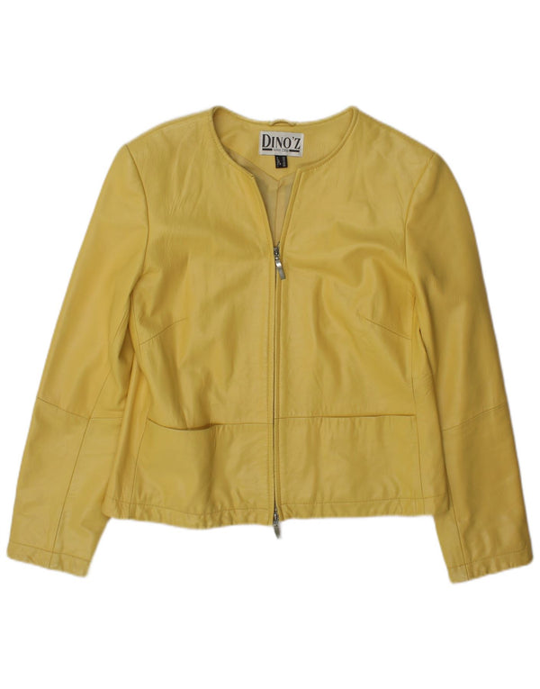DINO' Z Womens Zip Leather Jacket UK 12 Medium Yellow Leather
