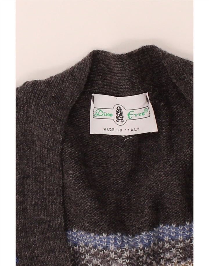 DINO ERRE Mens Cardigan Sweater IT 48 Medium Grey Geometric Wool Vintage Dino Erre and Second-Hand Dino Erre from Messina Hembry 