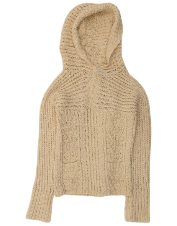 Pulover vintage cu glugă pentru femei UK 14 Bej mediu