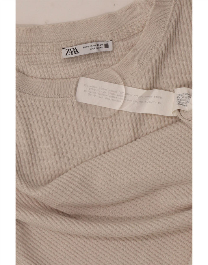 Top obișnuit pentru femei Zara cu mânecă lungă UK 14 Medium Bej Poliester