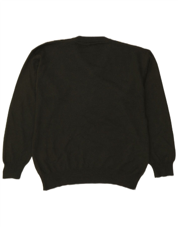 Pulover vintage pentru bărbați cu decolteu în V, verde mediu Argyle/Diamond