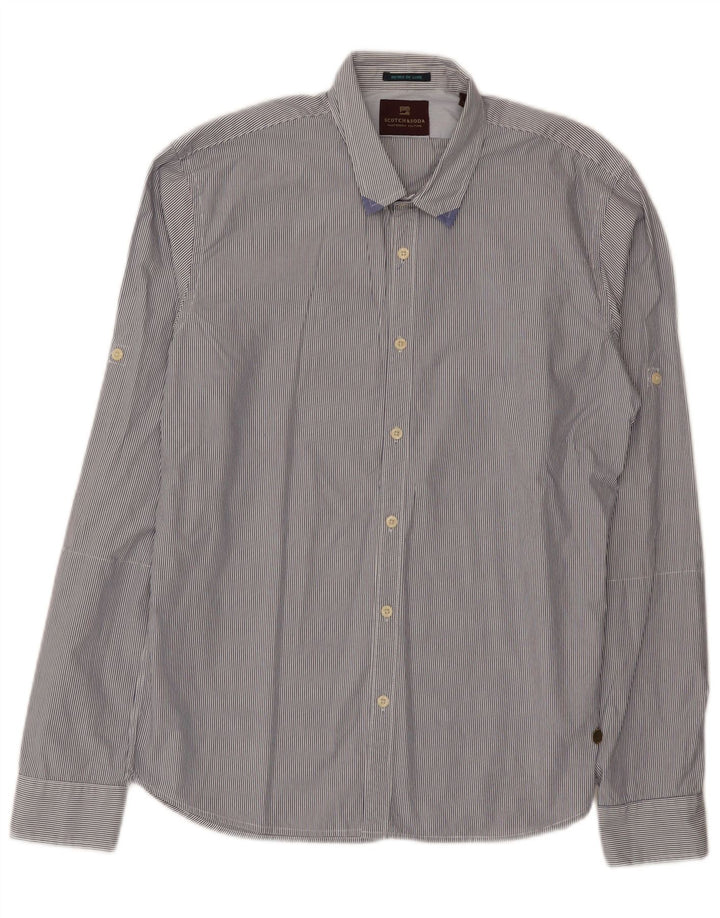 Cămașă pentru bărbați Scotch & Soda, bumbac cu dungi, albastru bleumarin mediu