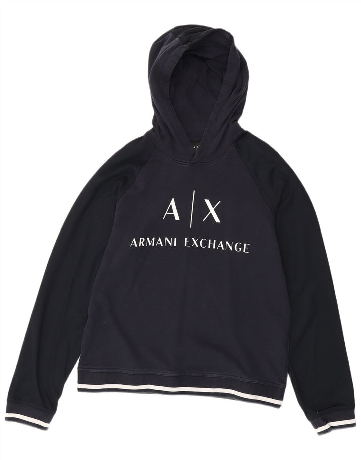 ARMANI EXCHANGE Pulover cu glugă cu grafică pentru bărbați, mare, albastru, bumbac