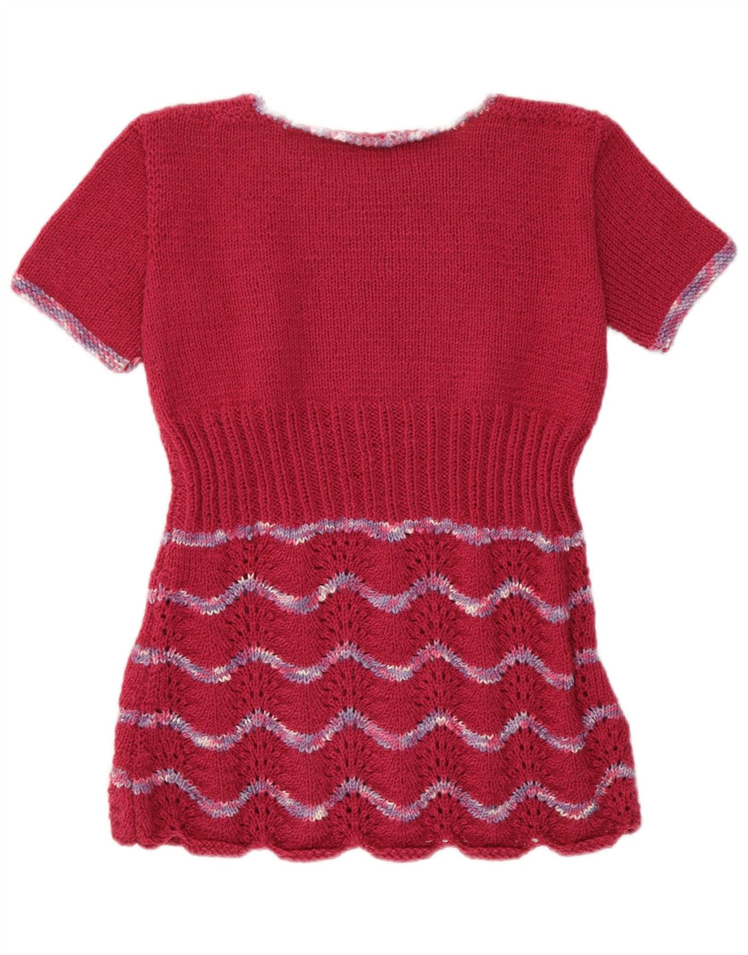 Pulover vintage pentru femei UK 12 Medium Burgundy cu dungi Retro