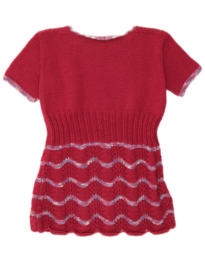 Pulover vintage pentru femei UK 12 Medium Burgundy cu dungi Retro