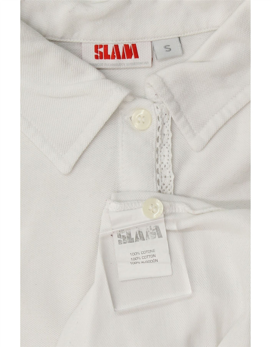 SLAM Womens Polo Shirt UK 10 Small White Cotton Vintage Slam and Second-Hand Slam from Messina Hembry 