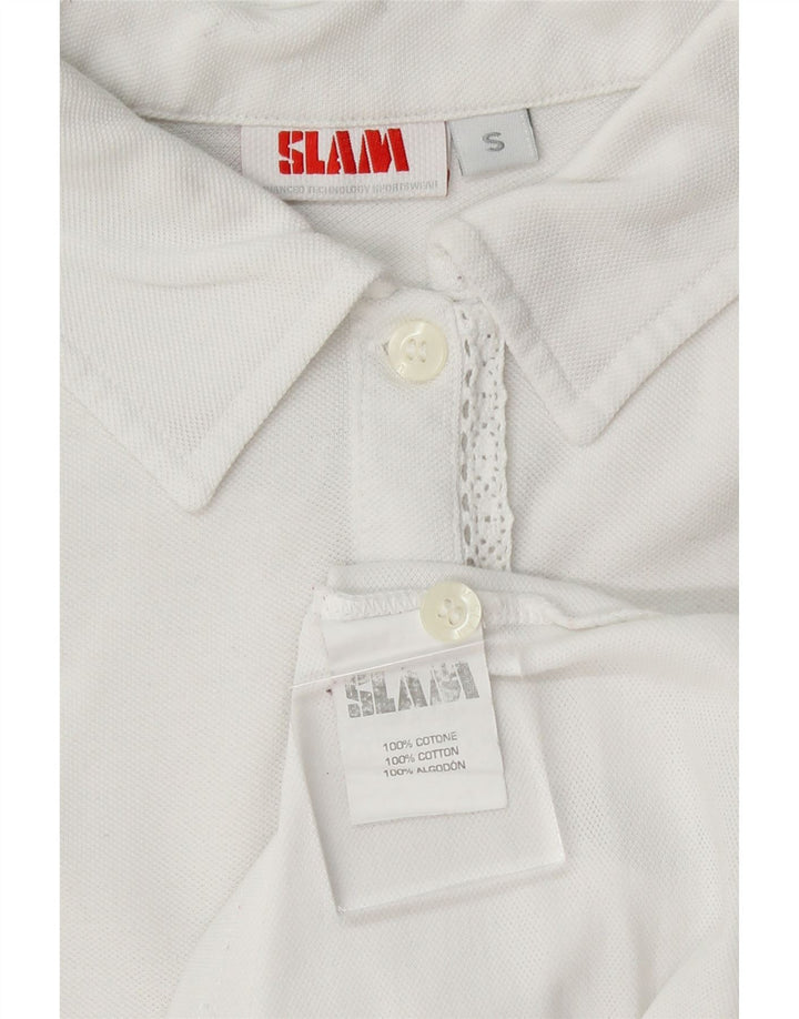 SLAM Womens Polo Shirt UK 10 Small White Cotton Vintage Slam and Second-Hand Slam from Messina Hembry 