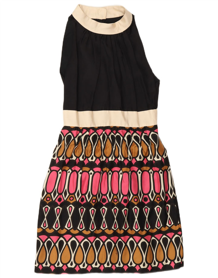 Rochie A-Line fără mâneci pentru femei MILLY US 6 Medium Black Geometric Matase