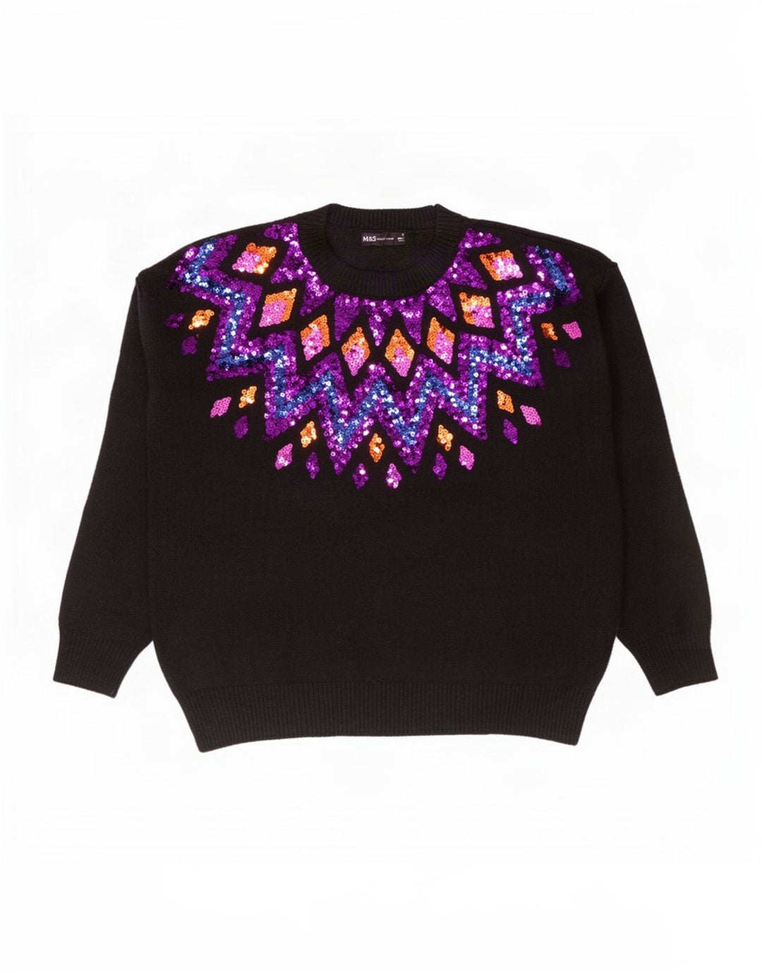 Pulover pentru femei Marks & Spencer cu decolteu triplu UK 14 Medium Negru