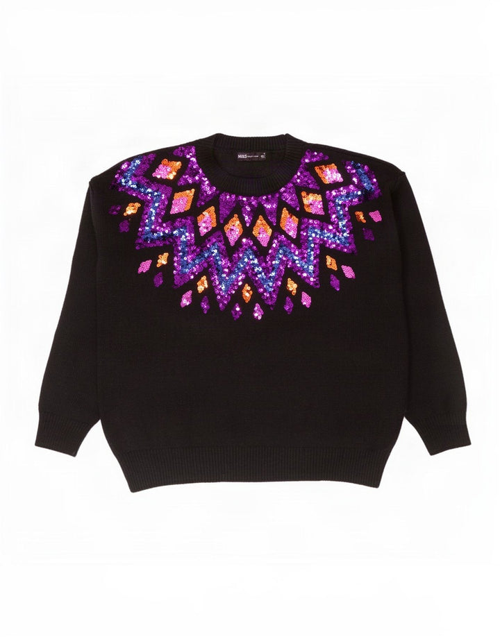 Pulover pentru femei Marks & Spencer cu decolteu triplu UK 14 Medium Negru
