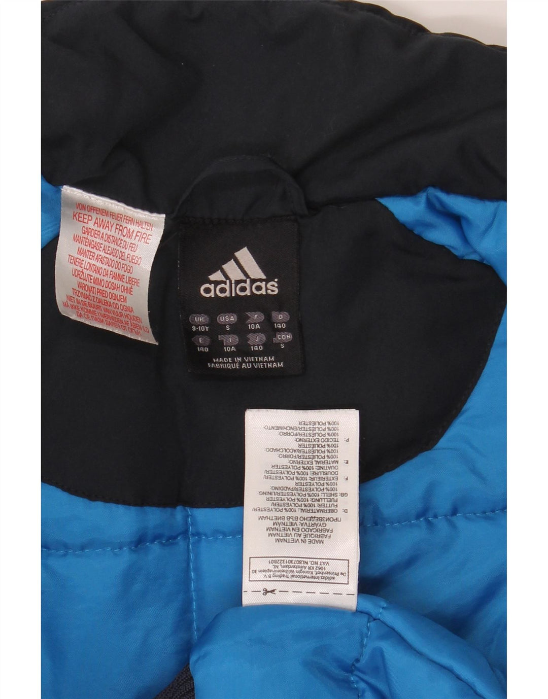 ADIDAS Boys Padded Jacket 9-10 Years Navy Blue Polyester Vintage Adidas and Second-Hand Adidas from Messina Hembry 