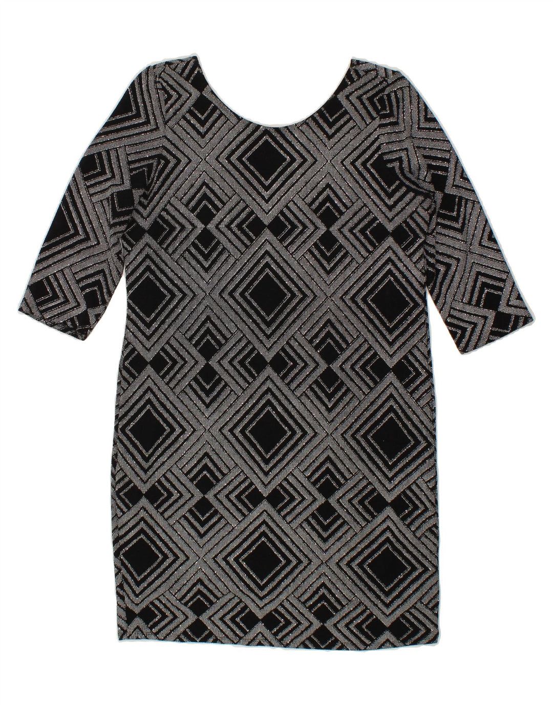 WALLIS Womens Sheath Dress UK 16 Large  Black Argyle/Diamond Nylon Vintage Wallis and Second-Hand Wallis from Messina Hembry 