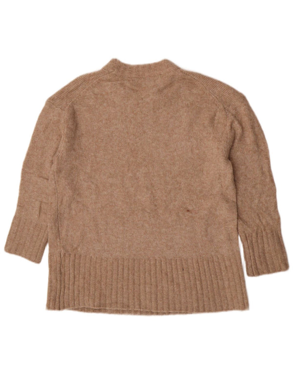 Pulover pentru femeie Zara, cu mâneci 3/4, cu gâtul turn, UK 10 Mic, Bej Acrilic