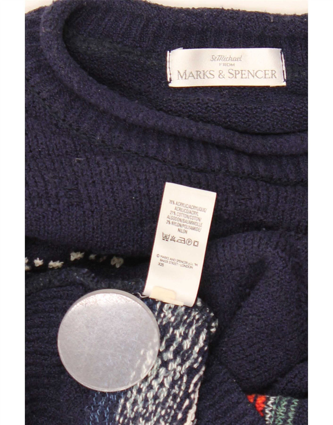Pulover pentru bărbați Marks & Spencer, cu gât crew, Fair Isle, mare, bleumarin