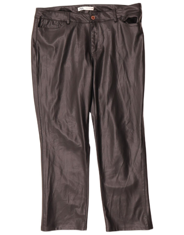 Pantaloni drepti din piele artificială pentru femei Zara EU 46 2XL W36 L27 Negri