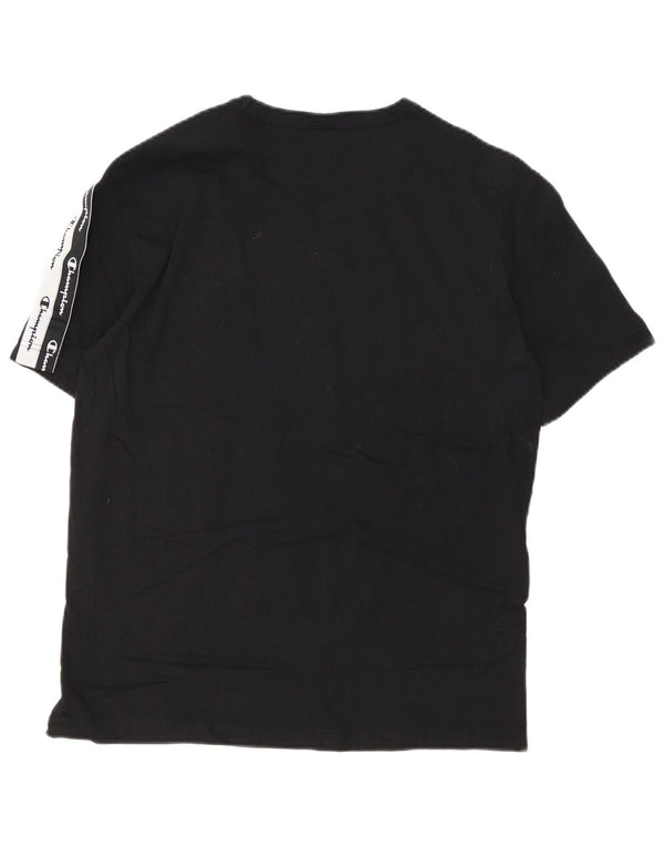 Tricou grafic Champion pentru bărbați Top mediu negru din bumbac color bloc