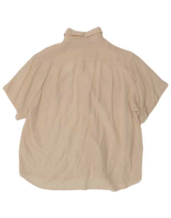Bluză de cămașă cu mânecă scurtă pentru femei vintage UK 14, mătase, albă, medie