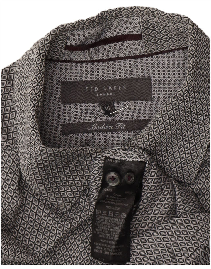 Cămașă Ted Baker pentru bărbați, cu croiala modernă, mărimea 16, mare, gri, geometrică