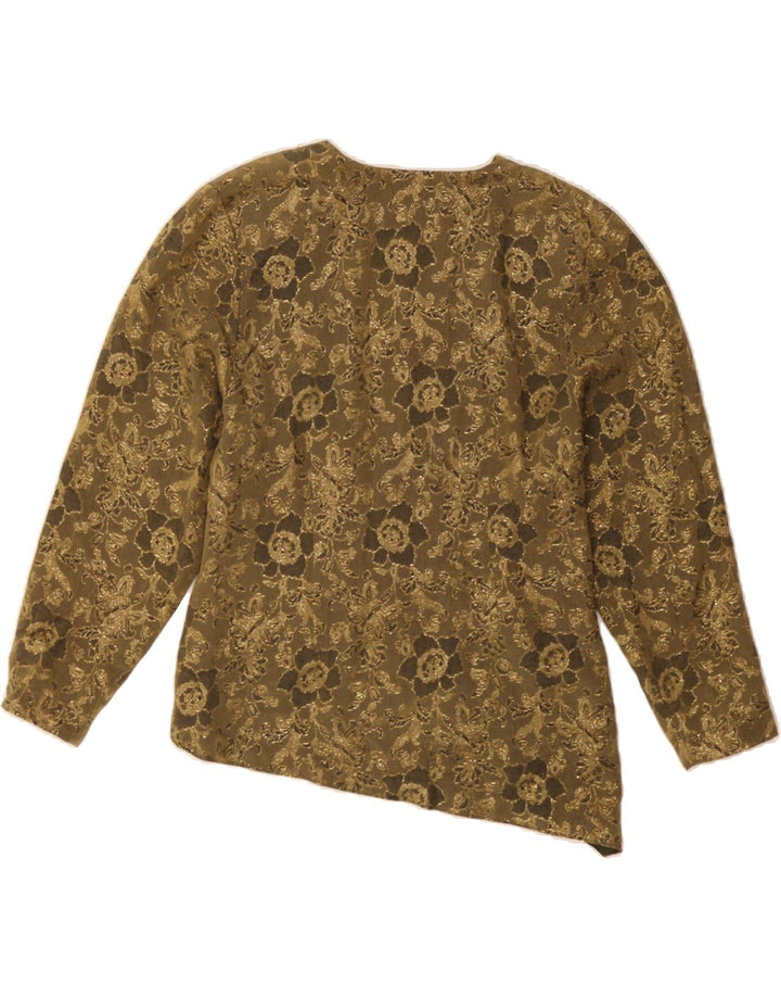 VINTAGE Womens Double Breasted Blazer Jacket UK 14 Large Khaki Floral Vintage Vintage and Second-Hand Vintage from Messina Hembry 