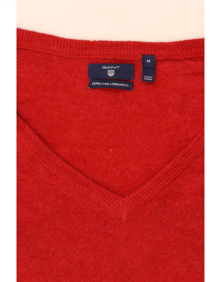 Pulover pentru femei Gant cu decolteu în V UK 14 Medium Red Lambswool