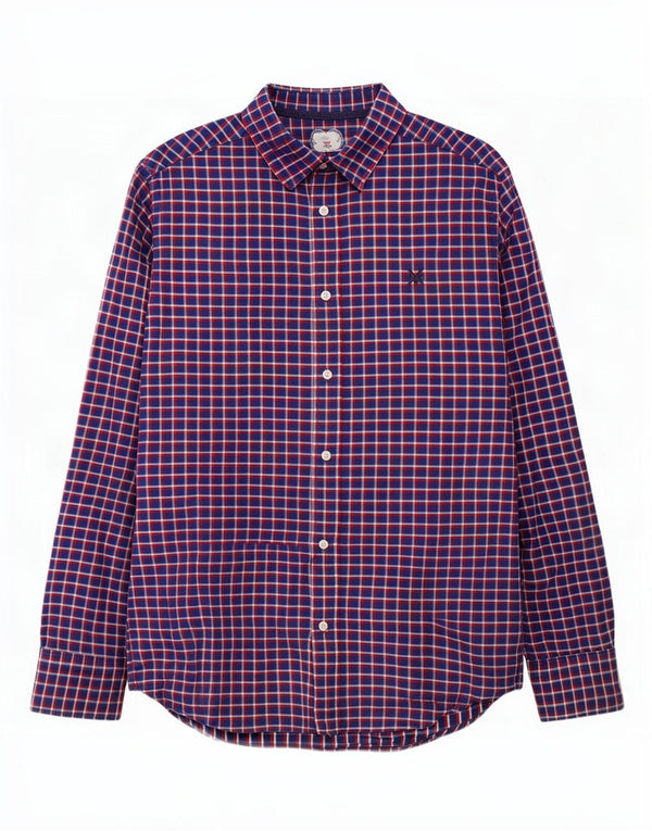 Crew Clothing Cămașă de flanel pentru bărbați, cu tăiere clasică, din bumbac cu carouri, albastru-marin mediu