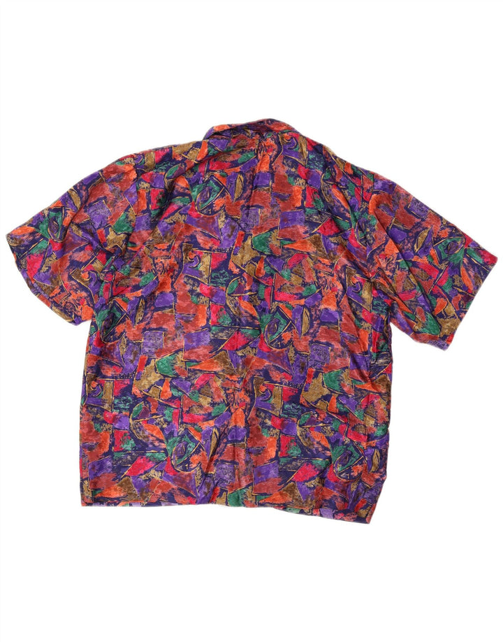 Bluză de cămașă cu model abstract pentru femei vintage UK 16 mare, multicoloră