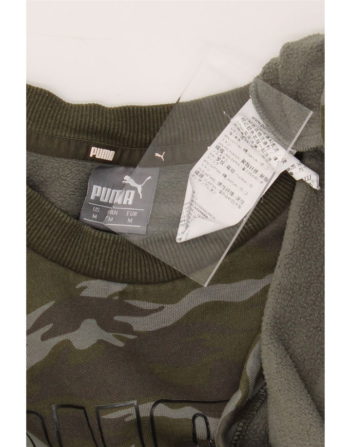 PUMA Mens Graphic Sweatshirt Jumper Medium Green Camouflage Cotton Vintage Puma and Second-Hand Puma from Messina Hembry 