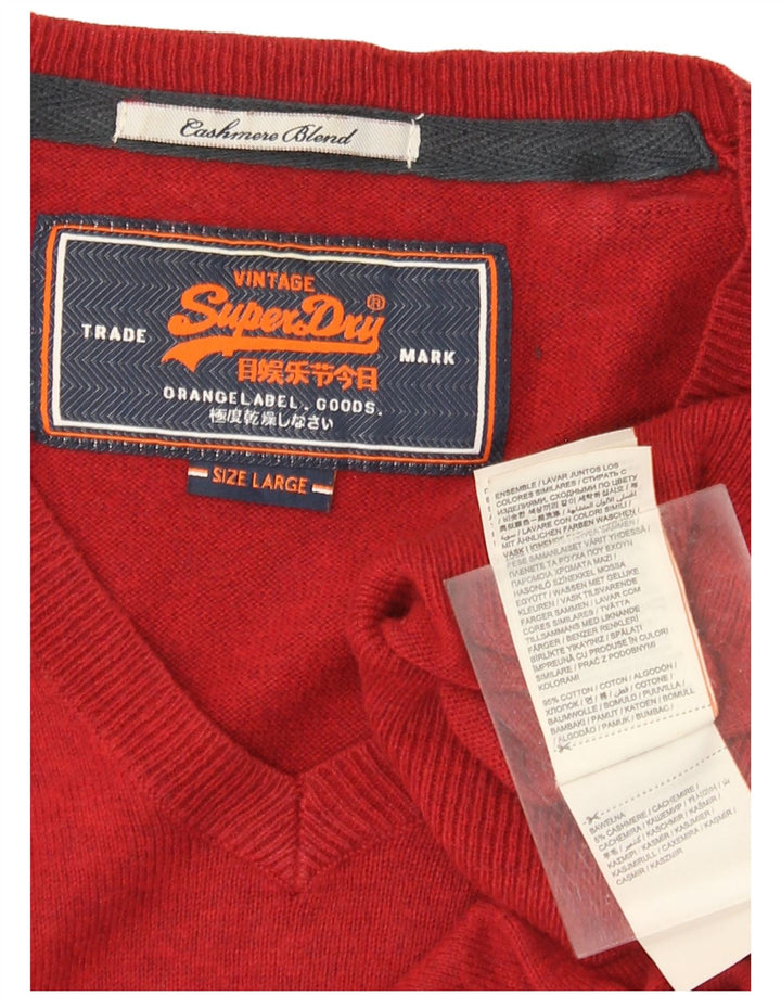 SUPERDRY Pulover cu decolteu în V pentru bărbați, bumbac roșu mare