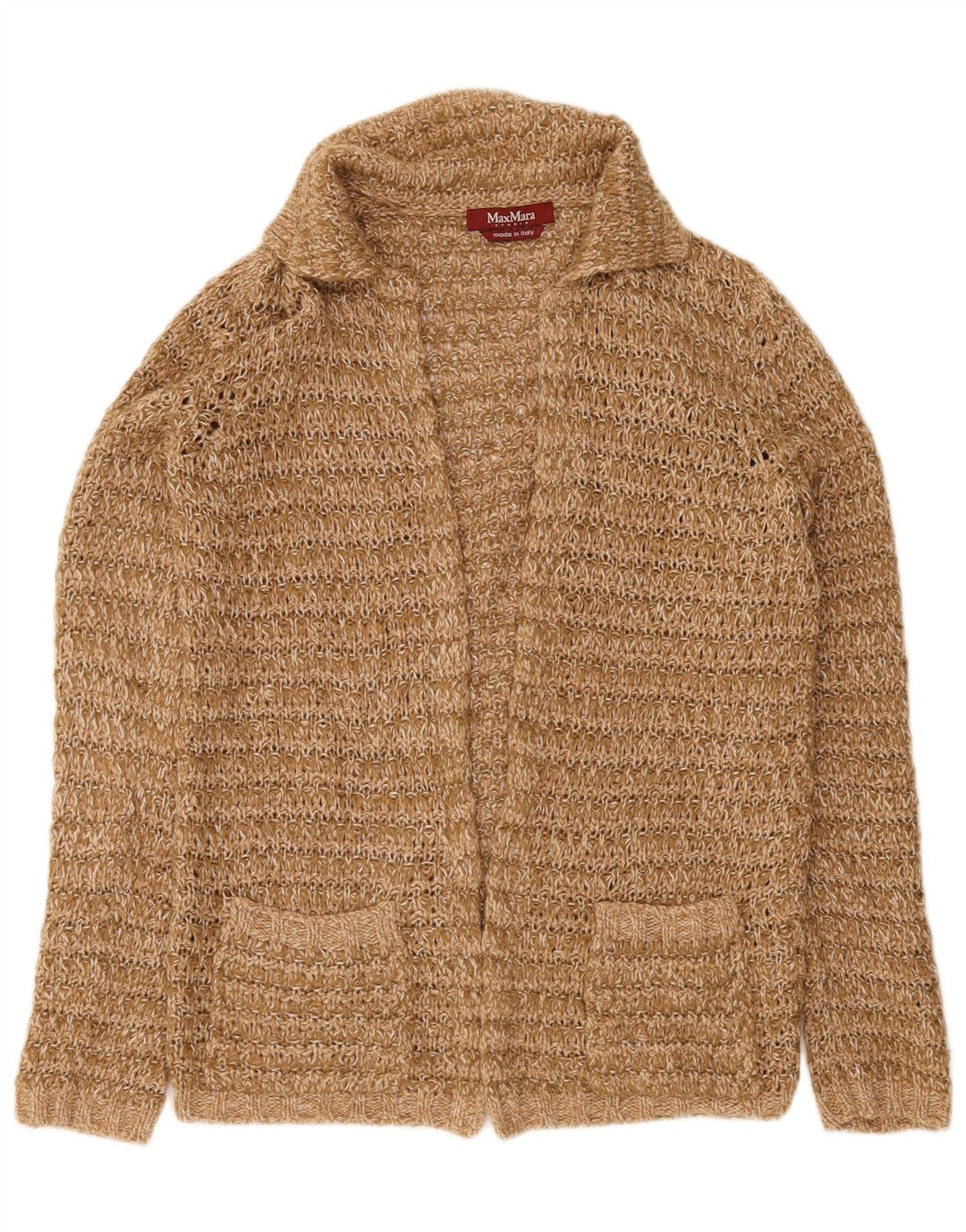 Pulover cardigan deschis pentru femei Max Mara UK 14 Lână maro medie