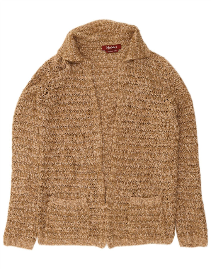 Pulover cardigan deschis pentru femei Max Mara UK 14 Lână maro medie